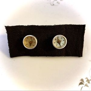 Vintage One of A Kind Hand Crafted Silver Working Mini Compass Stud Earrings